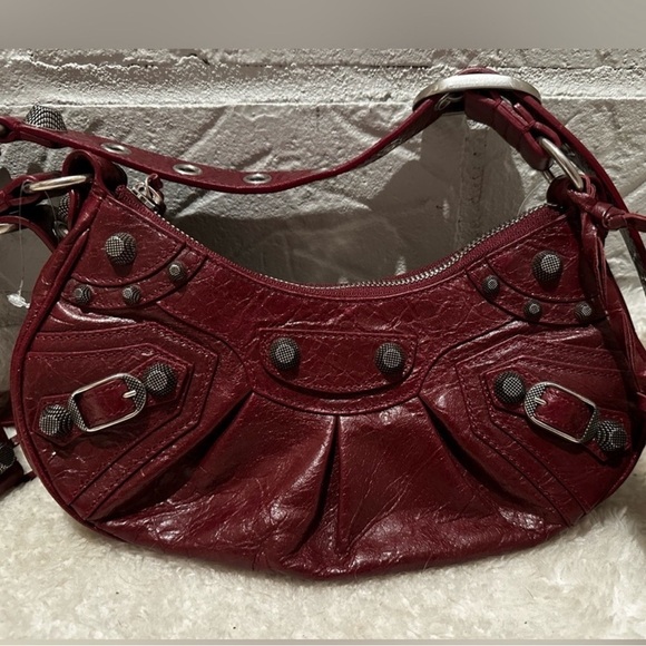 New Balenciaga Le Cagole Burgundy Zipped XS Shoulder Bag - Picture 2 of 4